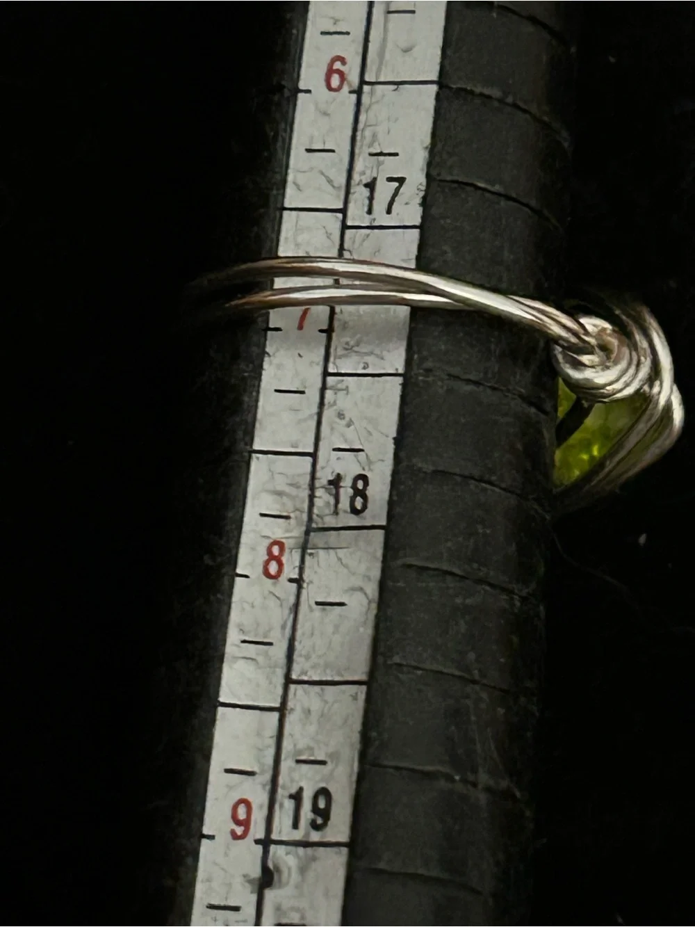 Silver Wire-Wrapped Ring with Lime Green Glass stone